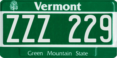 VT license plate ZZZ229