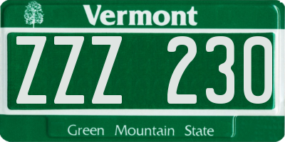 VT license plate ZZZ230