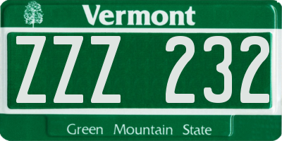 VT license plate ZZZ232