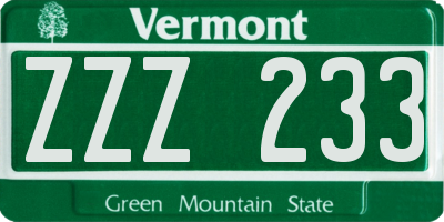 VT license plate ZZZ233