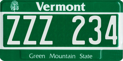 VT license plate ZZZ234