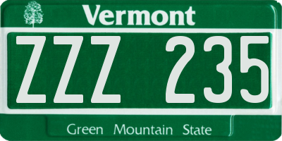 VT license plate ZZZ235