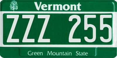 VT license plate ZZZ255