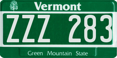 VT license plate ZZZ283