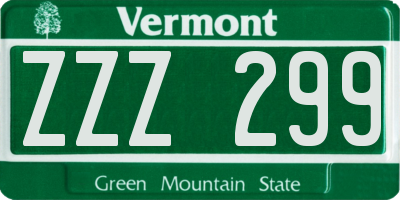 VT license plate ZZZ299