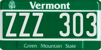 VT license plate ZZZ303