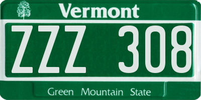 VT license plate ZZZ308