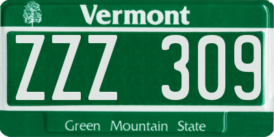 VT license plate ZZZ309