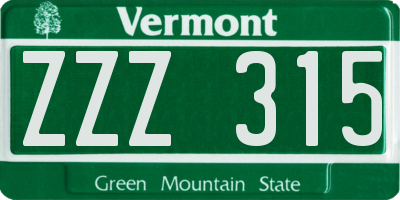 VT license plate ZZZ315