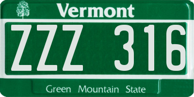 VT license plate ZZZ316