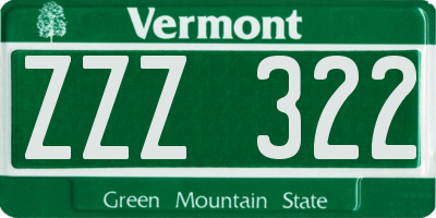 VT license plate ZZZ322
