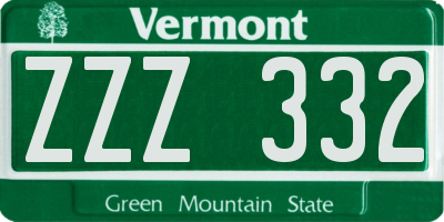VT license plate ZZZ332