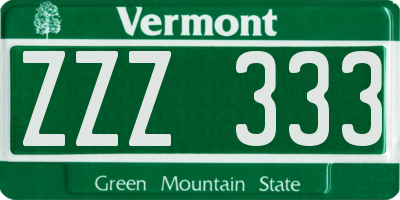 VT license plate ZZZ333