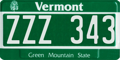 VT license plate ZZZ343