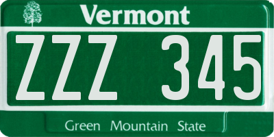 VT license plate ZZZ345