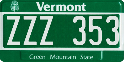 VT license plate ZZZ353