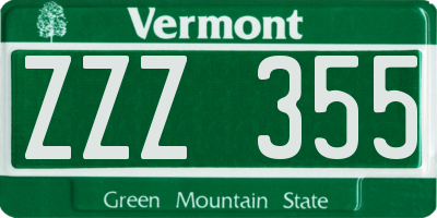 VT license plate ZZZ355