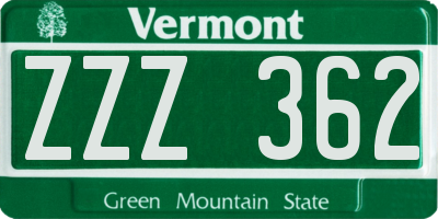 VT license plate ZZZ362