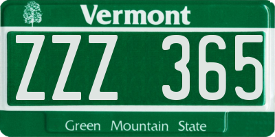 VT license plate ZZZ365