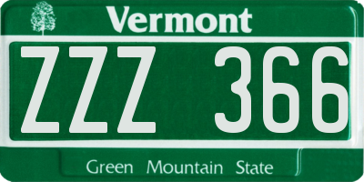 VT license plate ZZZ366