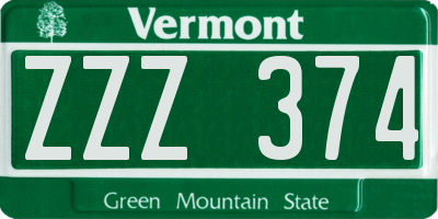 VT license plate ZZZ374