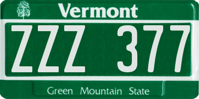 VT license plate ZZZ377