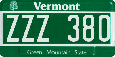 VT license plate ZZZ380