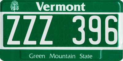 VT license plate ZZZ396