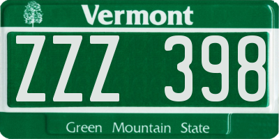 VT license plate ZZZ398