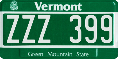 VT license plate ZZZ399