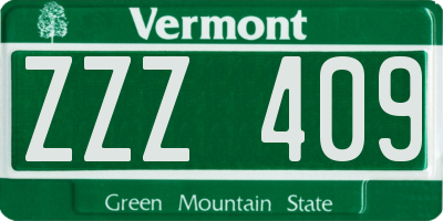 VT license plate ZZZ409