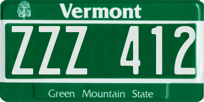 VT license plate ZZZ412