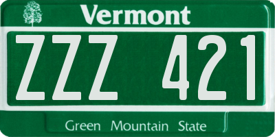 VT license plate ZZZ421