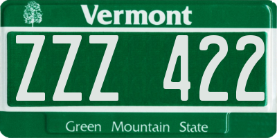 VT license plate ZZZ422