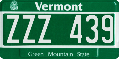 VT license plate ZZZ439