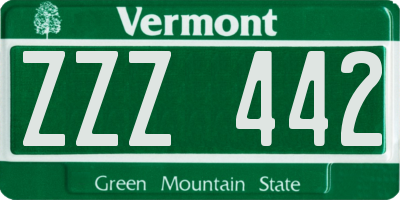 VT license plate ZZZ442