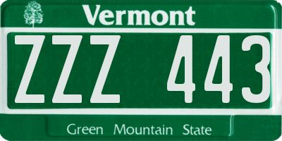 VT license plate ZZZ443