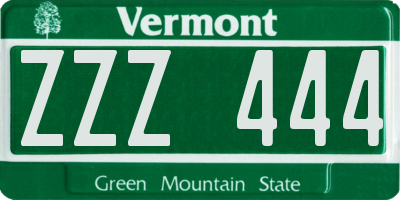 VT license plate ZZZ444