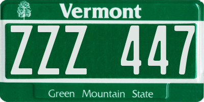 VT license plate ZZZ447