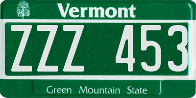 VT license plate ZZZ453