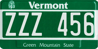 VT license plate ZZZ456