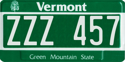 VT license plate ZZZ457