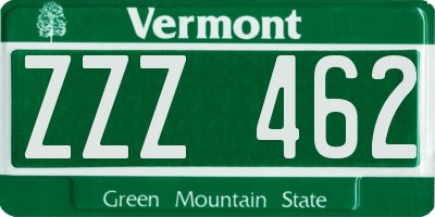 VT license plate ZZZ462