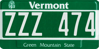 VT license plate ZZZ474