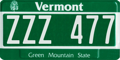 VT license plate ZZZ477