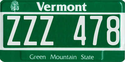 VT license plate ZZZ478