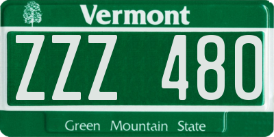 VT license plate ZZZ480