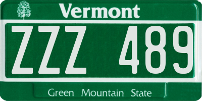 VT license plate ZZZ489