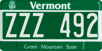 VT license plate ZZZ492