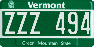VT license plate ZZZ494